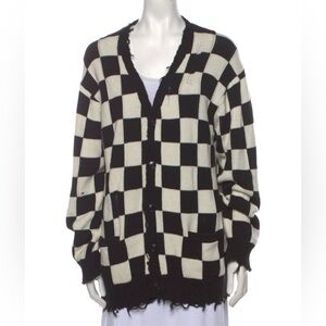 R13 Black & White Checkered Distressed Edge Cardigan